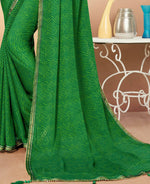 Thumbnail for Green Chiffon Leheriya Printed Saree With Unstitched Blouse Piece - Swarna - Distacart