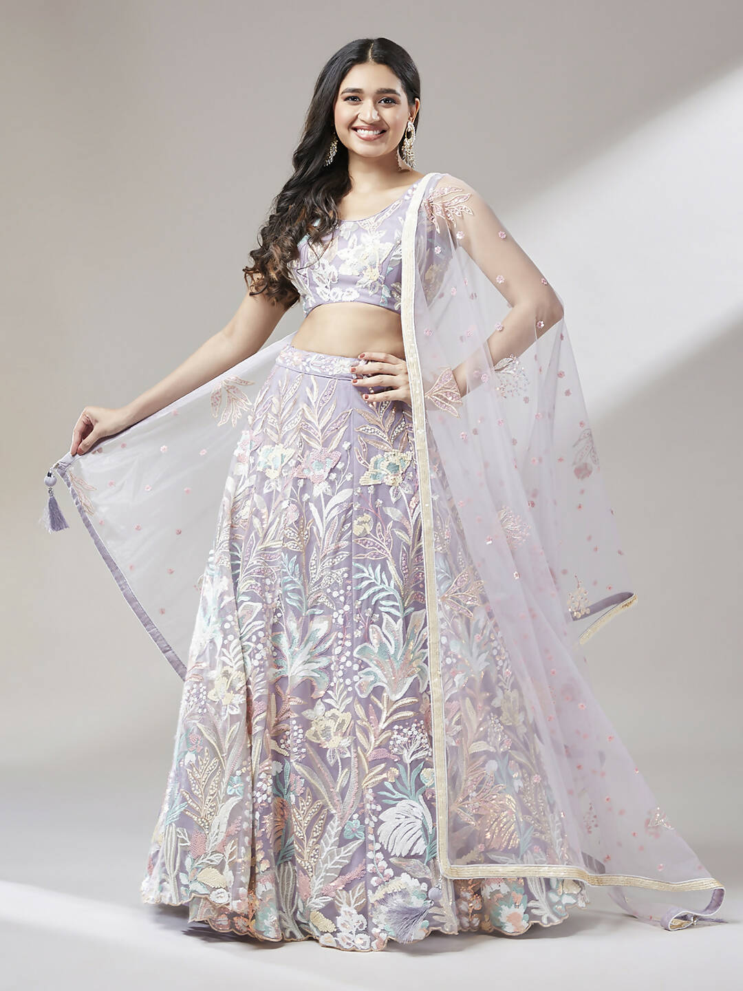 House of Panchhi Muave Net Sequinse Work Lehenga & Blouse with Dupatta - Distacart