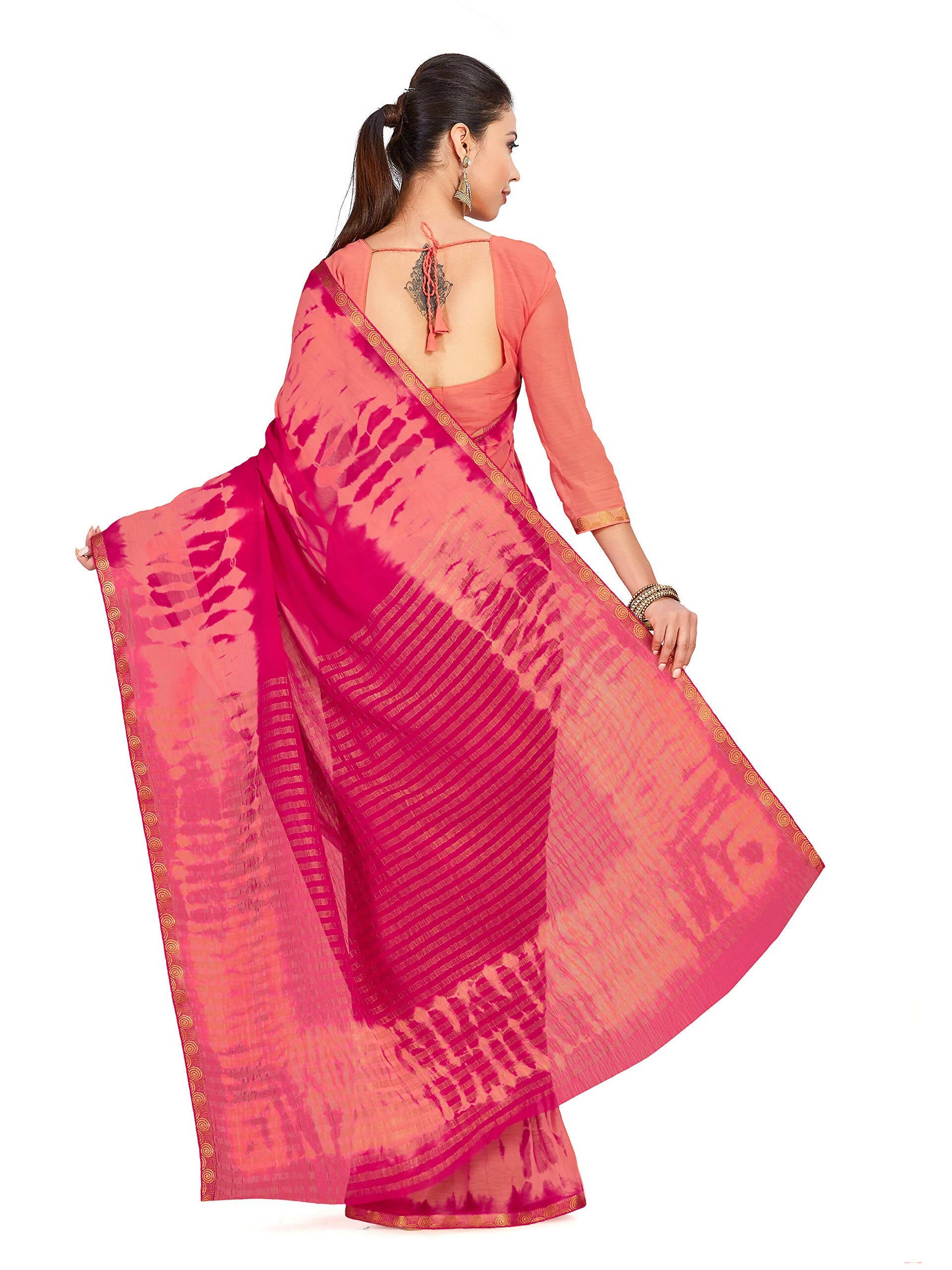 Mimosa Women's Pink Banarasi Chiffon Silk Saree - Distacart