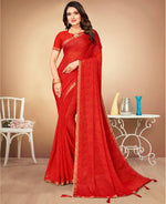 Thumbnail for Red Chiffon Leheriya Printed Saree With Unstitched Blouse Piece - Swarna - Distacart
