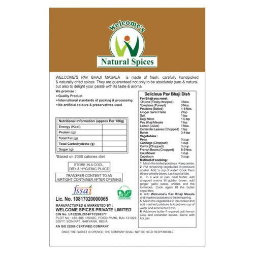 Welcome’s Natural Spices Pav Bhaji Masala Powder - Distacart