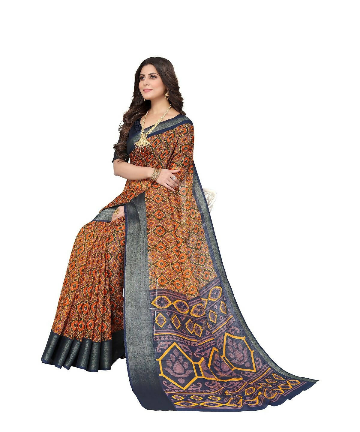 Vamika Cotton Orange Jari Border Bollywood Style Saree (VASU ORANGE) - Distacart