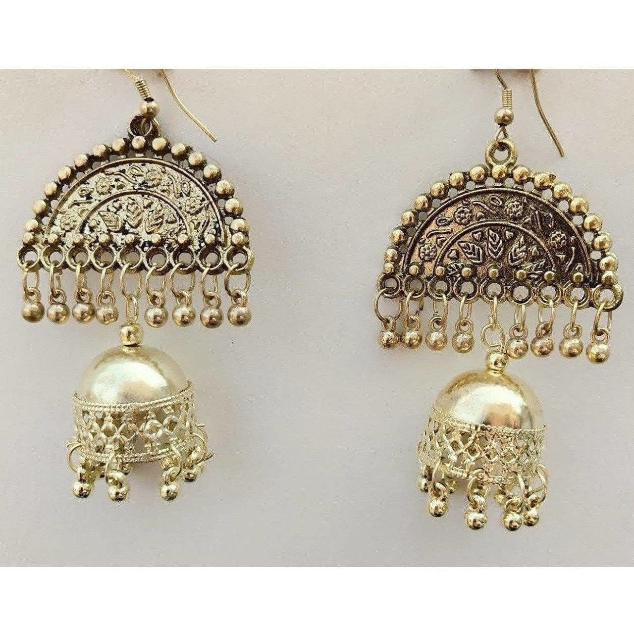 Gold Plated Tassel Hanging Jhumka Oxidized Earrings