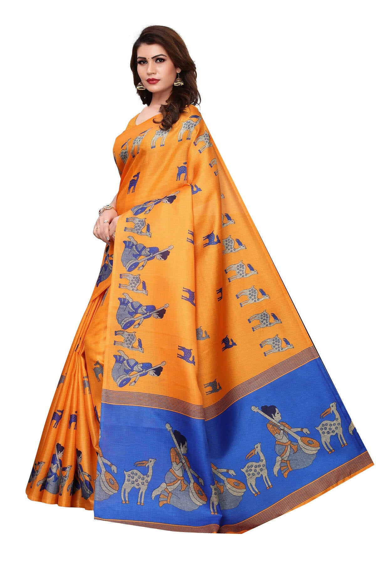 Vamika Orange Kalamkari With Jhalar Khadi Silk Saree - Distacart