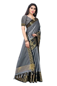 Thumbnail for Vamika Banarasi Jacquard Weaving Grey Saree (DHONI GREY)