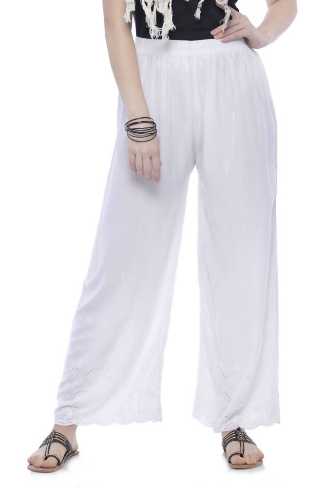 Mominos Fashion Rayon Cotton White Embroidery Chikan Palazzo - Distacart