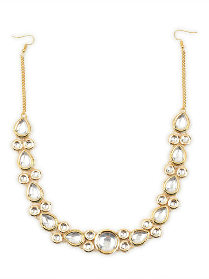 Gold-Plated White Kundan-Studded Hair Band - Ruby Raang - Distacart