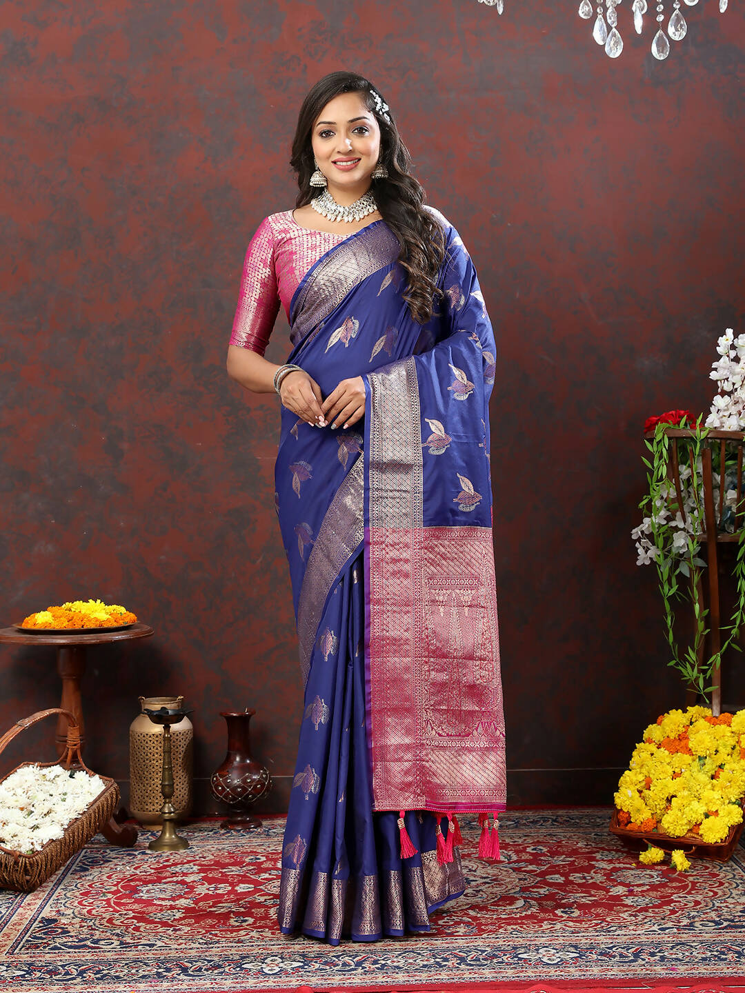 Lorenvalley Fashion Navyblue Soft Silk Woven Design Zari Weaving Saree - Distacart