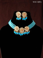 Thumbnail for Mominos Fashion Johar Kamal Women's Sky Blue Beads Pearls Gold-Plated Jewellery Set