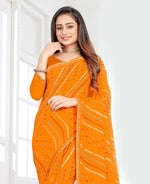 Thumbnail for Mustard Georgette Bandhani Printed Saree With Unstitched Blouse Piece - Jyoti - Distacart