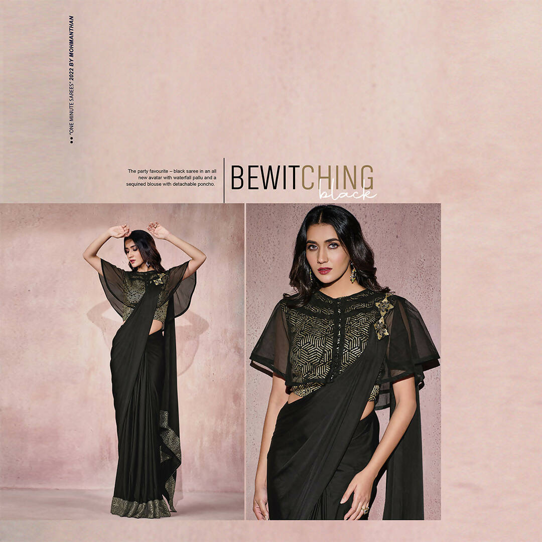 Black Lycra Embroidery Designer Saree With Blouse - Mohmanthan Sitaarah - Distacart