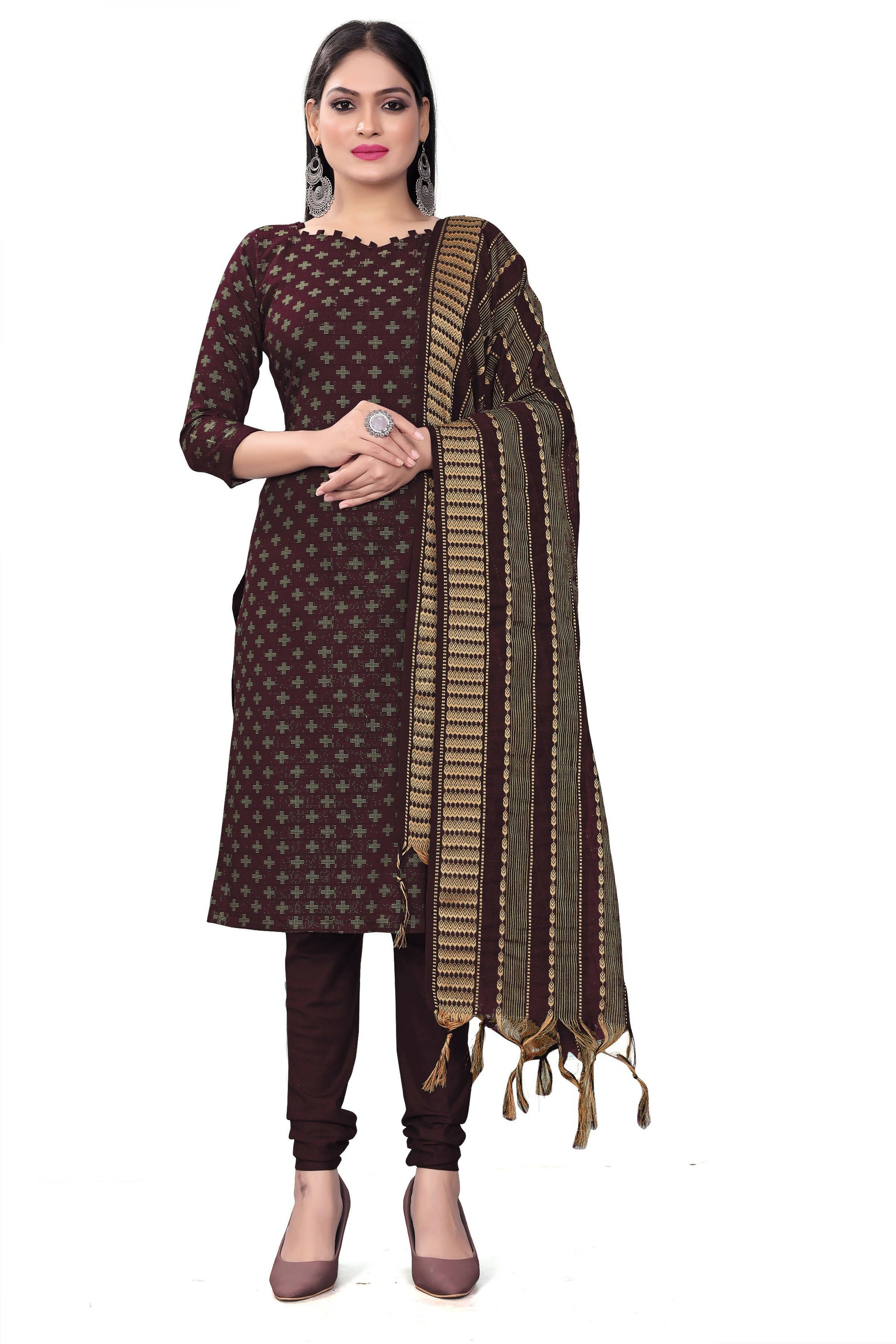 Purple Cotton Jacquard Woven Unstitched Dress Material - Amara - Distacart