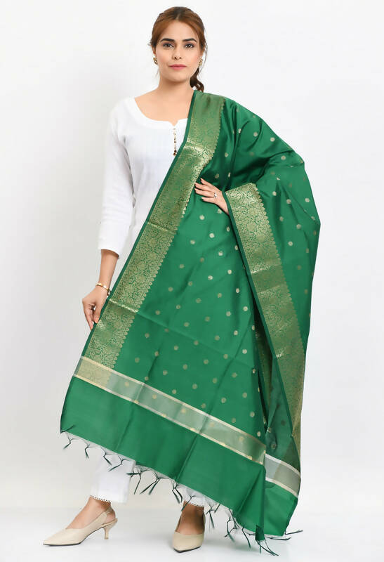 Mominos Fashion Moeza Women's Banarsi Silk Woven Design Green Dupatta - Distacart