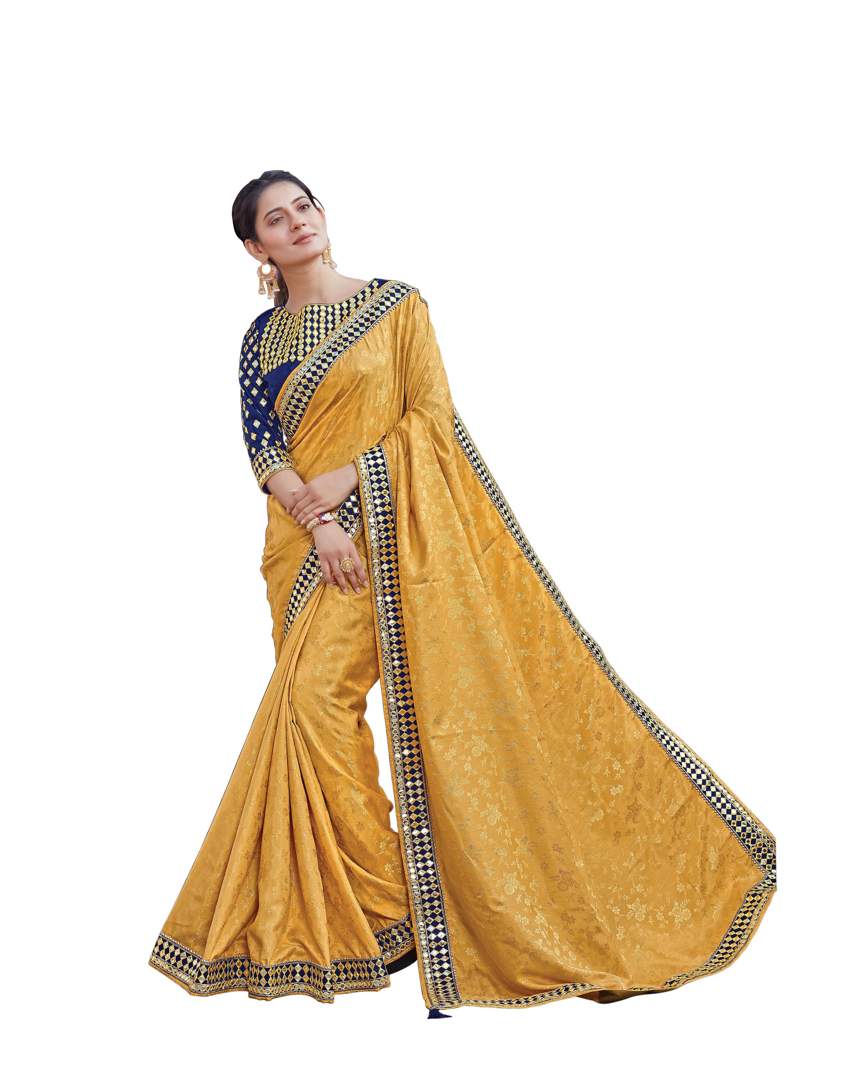 Yellow Colored Jacquard Silk Embroidered Saree With Blouse - Norita Royal Adveka - Distacart