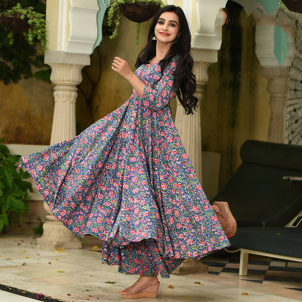 PartyWear Designer Blue and Pink Pure Maslin Palazzo Suit - Anbazaar - Distacart