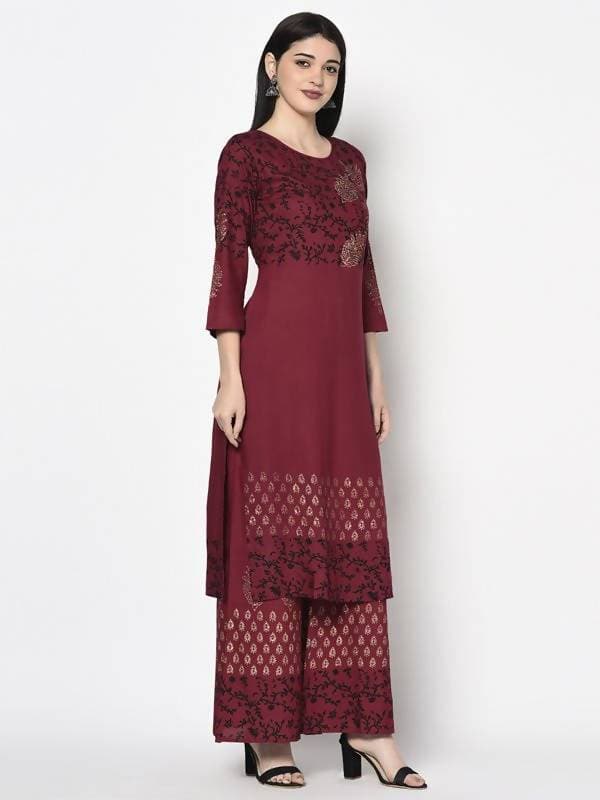 Aniyah Rayon Maroon Color Block Print Straight Kurta (AN-185K)
