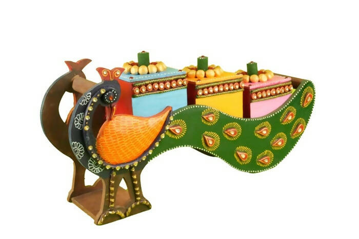 Kundan HandiKrafts Mdf Peacock Dry Fruit 3 Compartment - Distacart