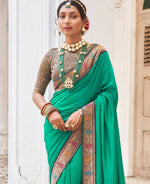 Thumbnail for Sea Green Vichitra Solid Saree With Unstitched Blouse Piece - Juhi - Distacart