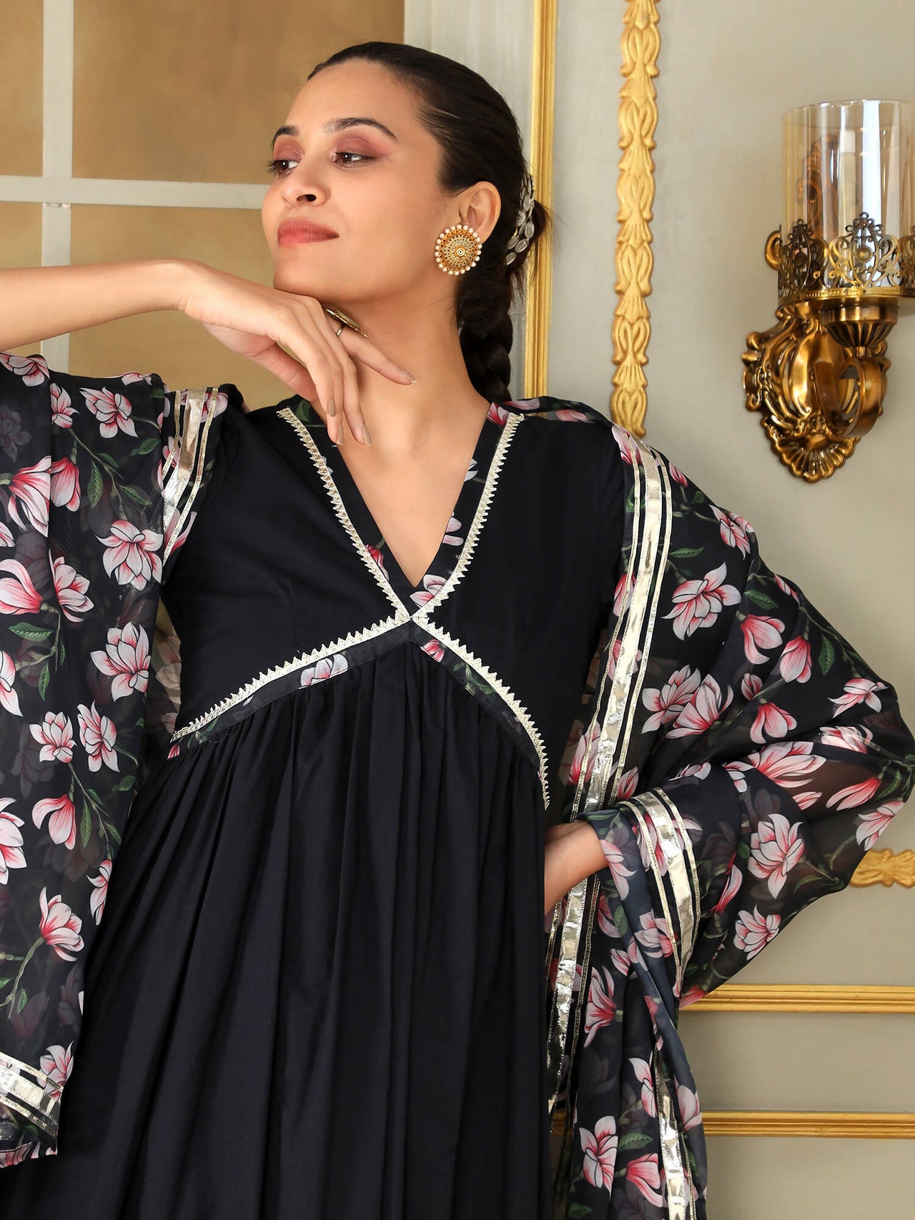 Pomcha Jaipur Black Saadgi Pink Lotus Black Straight Suit Set - Distacart