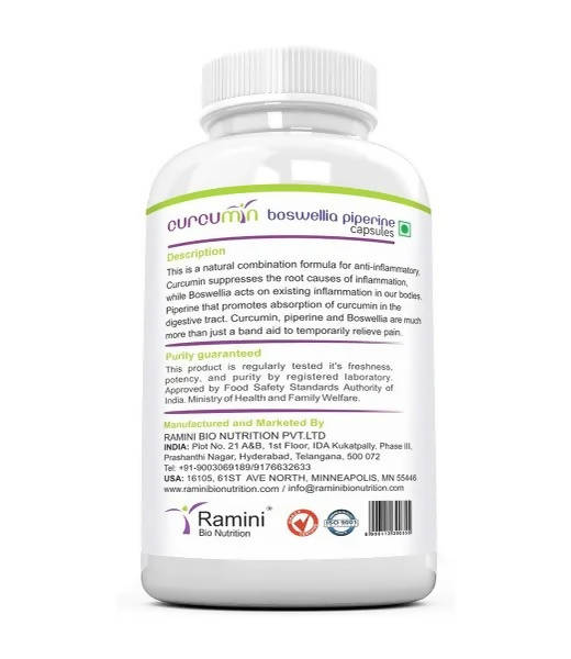 Ramini Bio Nutrition Curcumin Piperine Boswellia Veg Capsules - Distacart