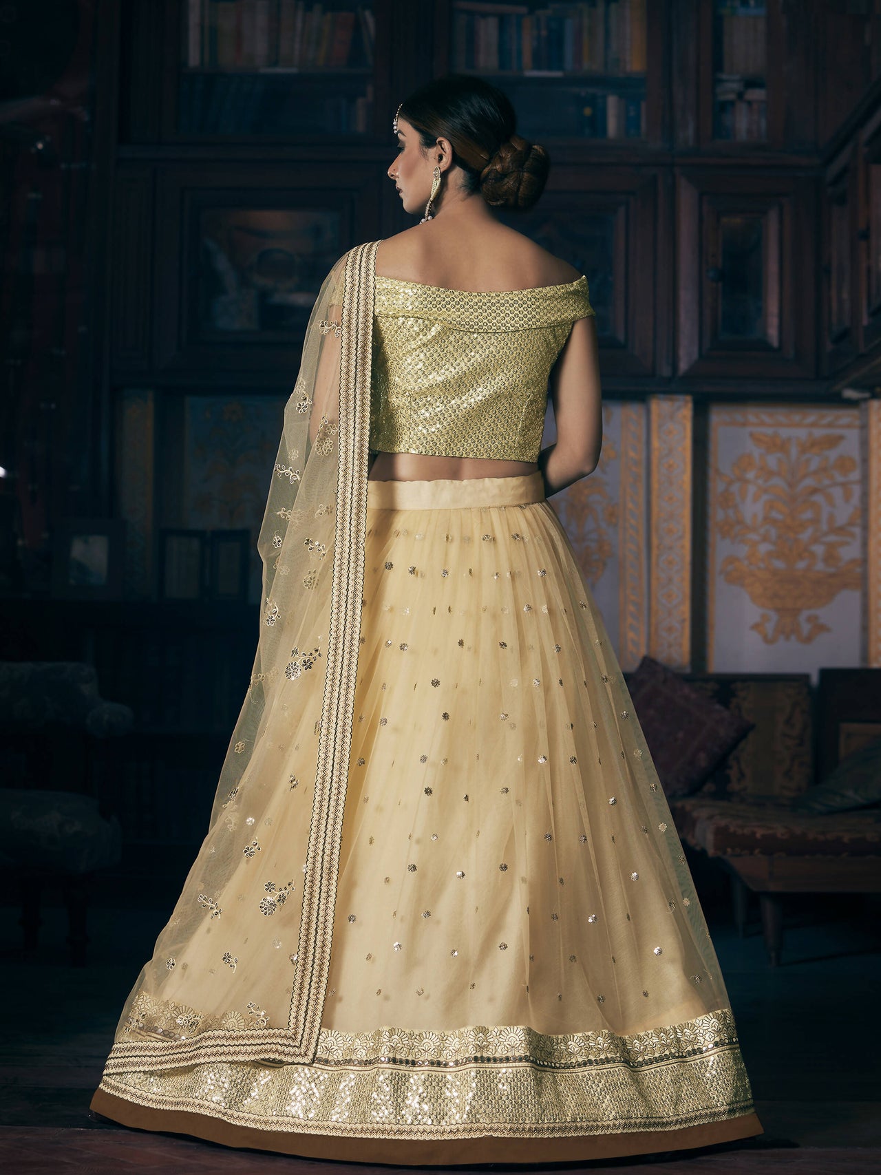 Wedding Designer Sequene Zari Resham Embroidery Cream Net Lahengha Choli - Anbazaar - Distacart