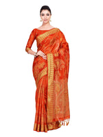 Thumbnail for Mimosa Women's Kanchipuram Art Silk Orange Saree - Distacart