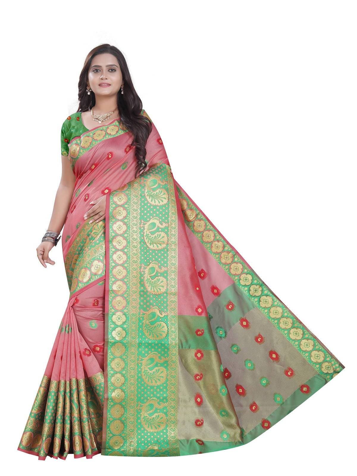 Vamika Banarasi Cotton Silk Peach Weaving Saree