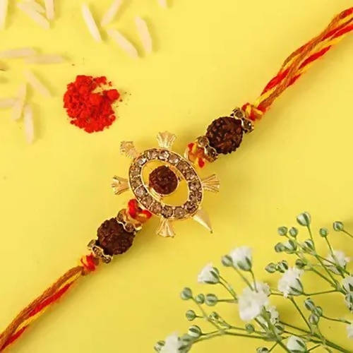 Rudraksha Royal Design Rakhi & Kaju Katli Box - Distacart