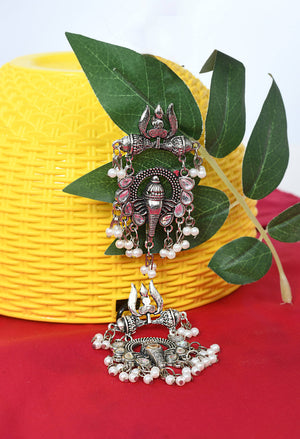 Mominos Fashion Johar Kamal Ganesh Design Silver Color Earrings - Distacart