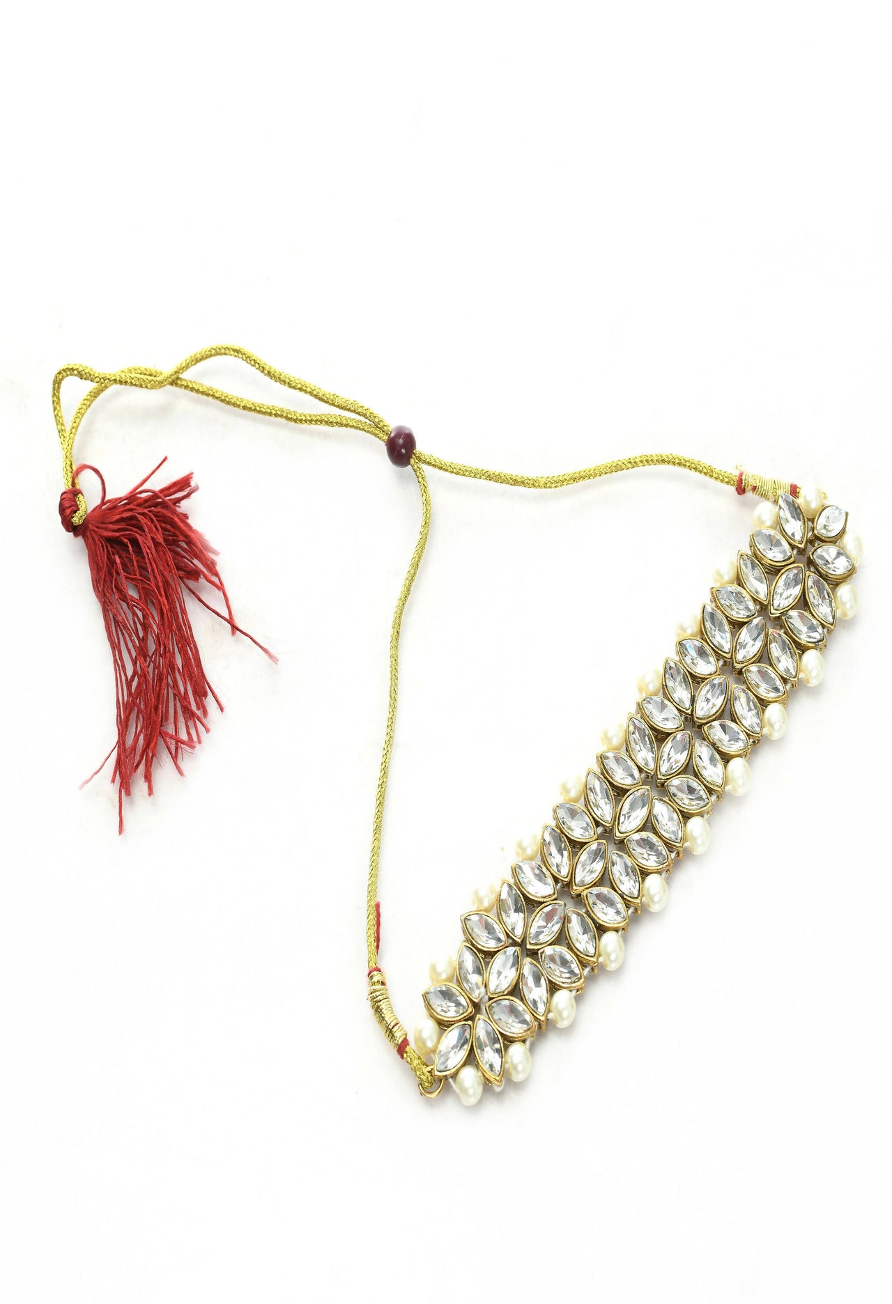 Mominos Fashion Johar Kamal Gold-Plated Brass Finish Kundan/Pearls Choker For Women (White) - Distacart