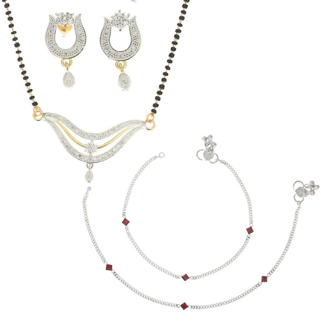AanyaCentric Gold-plated Mangalsutra Pendant Earring Set & Silver Plated Anklet - Distacart