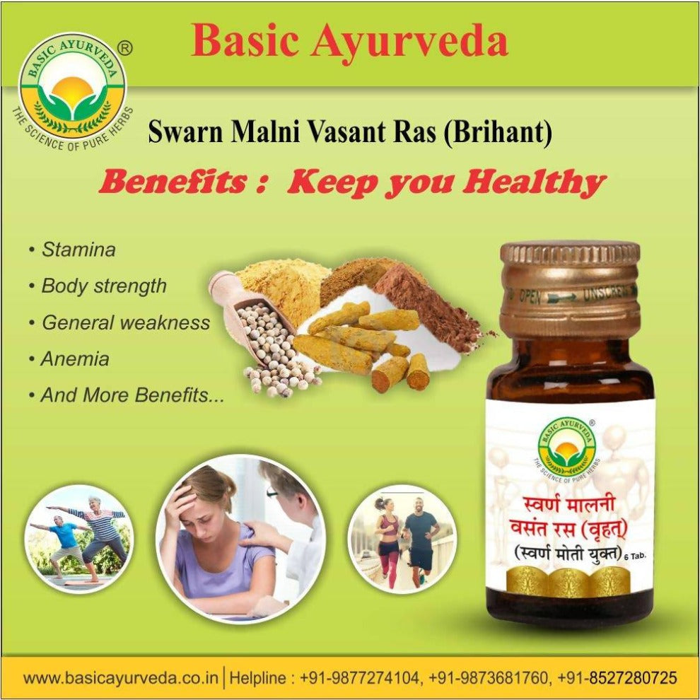Basic Ayurveda Swarn Malni Vasant Ras (With Gold) Tablets Benefits
