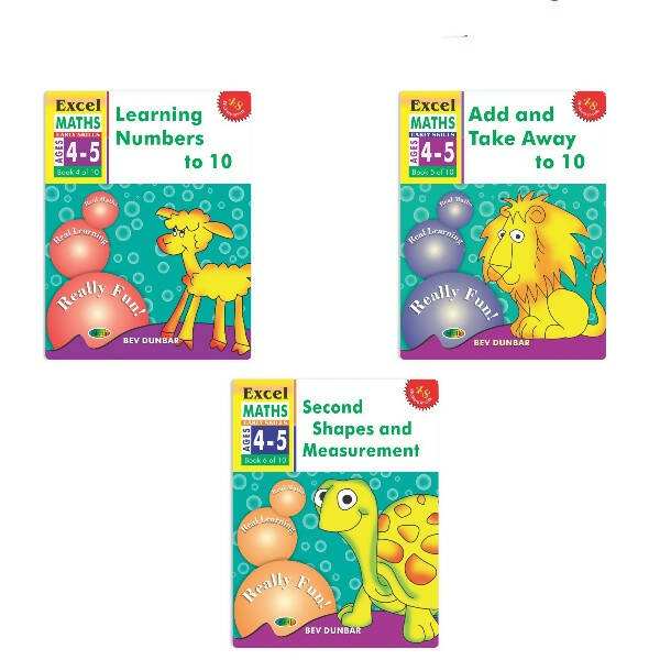 Excel Maths Early Skills Ages 4-5 Year Books for Junior kg| Set of 3| Learn Numbers Add & Take Away, Shapes, Measurement - Distacart