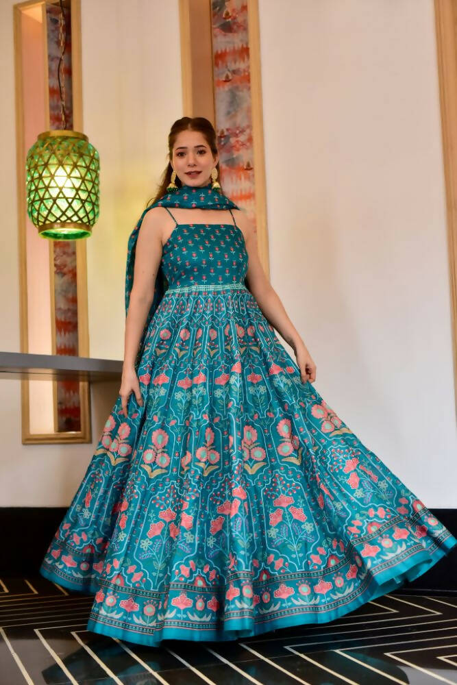 Partywear Designer Light Steel Blue Pure Maslin Gown - Anbazaar - Distacart