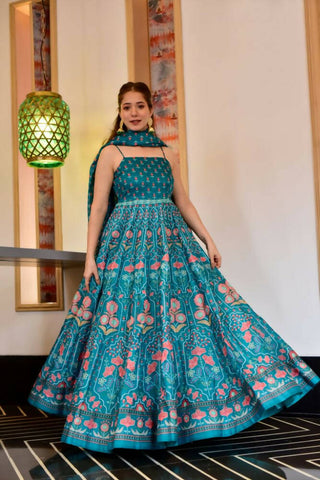 Partywear Designer Light Steel Blue Pure Maslin Gown - Anbazaar - Distacart