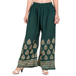 Thumbnail for PAVONINE Bottle Green Color Golden Printed Rayon Fabric Sharara For Women & Girls - Distacart