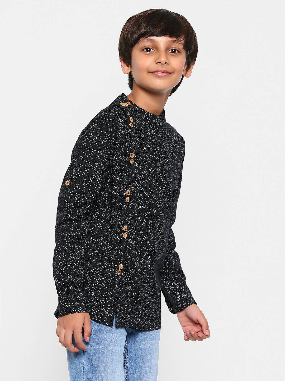 Manet Ethnic Full Sleeves Triangel Printed Shirt - Black - Distacart