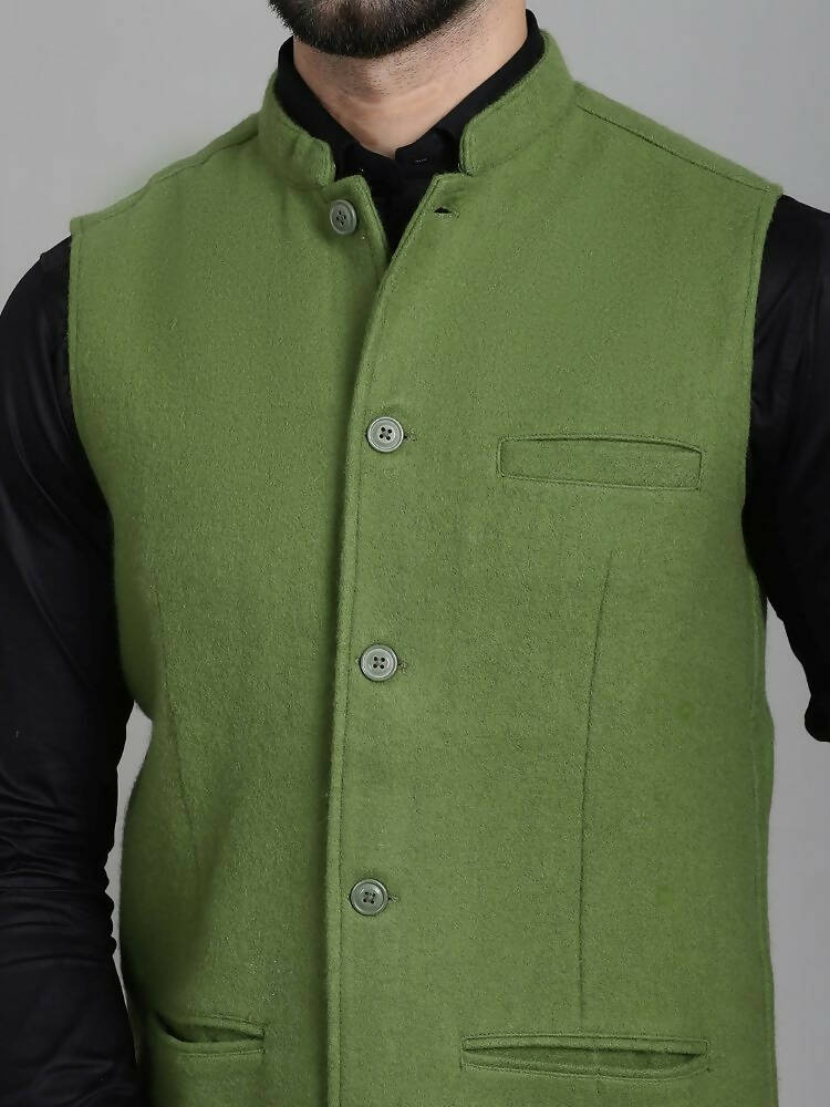 Even Apparels Nehru Jacket With Welt Pockets - Olive - Distacart