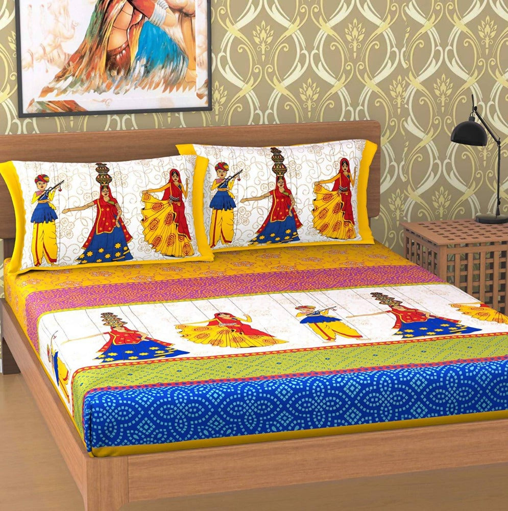 Vamika Printed Cotton Multicolor Beautiful Design Bedsheet With Pillow Covers