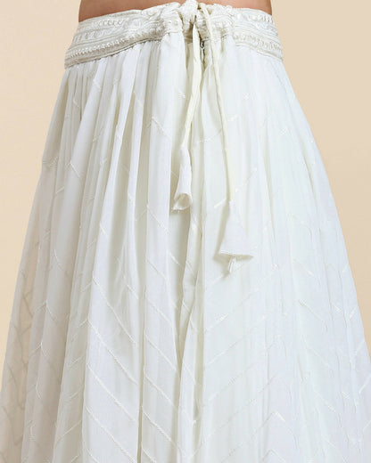 White Pure Viscose Georgette Sequence Embroidery work Lehenga Choli with Dupatta - Aakriti - Distacart