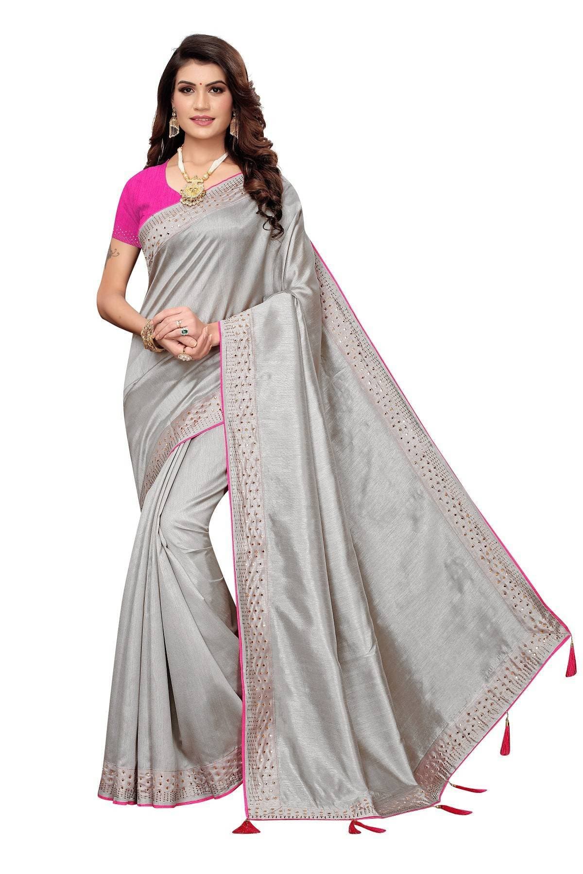 Vamika Grey Zoya Silk Stone Work Saree