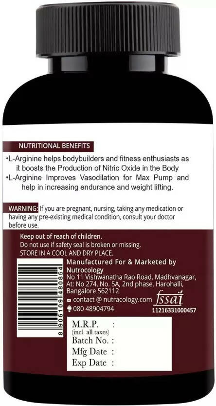 Nutracology L Arginine 1000mg Nitric Oxider Booster For Muscle Gain & Strength Capsules - Distacart