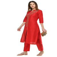 Thumbnail for Lagi Women's Red Poly silk Straight Embroidred Kurta Pant (RO115B)