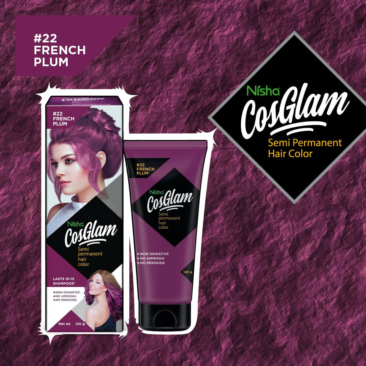 Nisha Cosglam Semi Permanent Hair Color 22 French Plum - Distacart