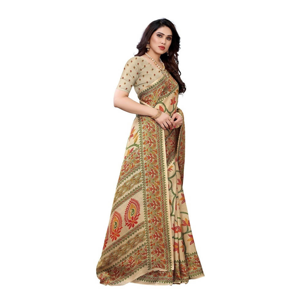 Vamika Printed Jute Silk Brown Saree