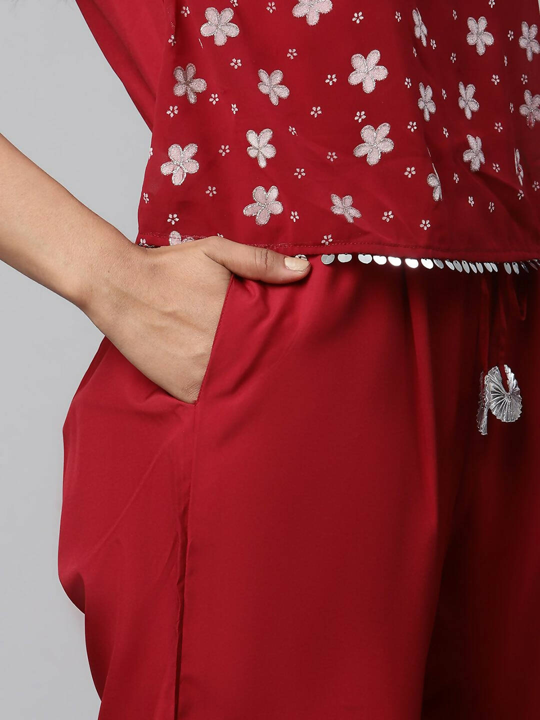Ahalyaa Womens Maroon Chiffon Printed Jumpsuit - Distacart