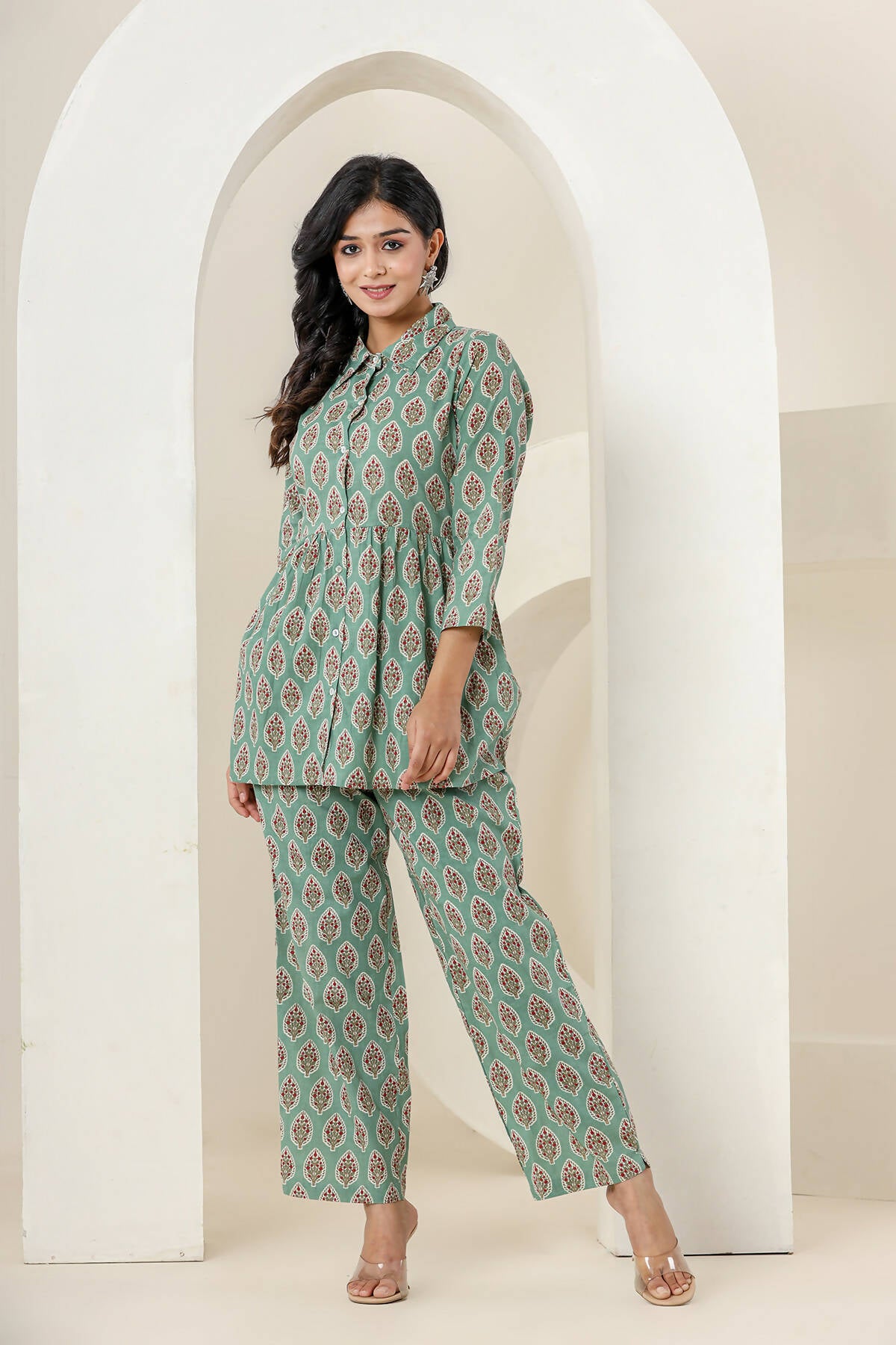 Kaajh Women's Green Printed Cotton Co-ord Set - Distacart