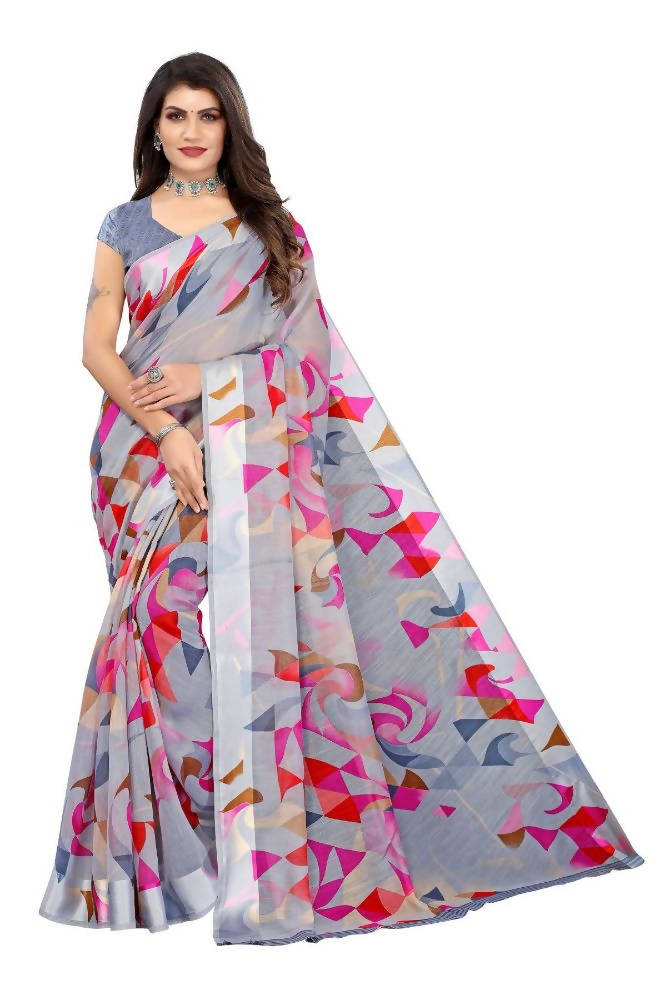 Vamika Grey Linen Satin Border Saree