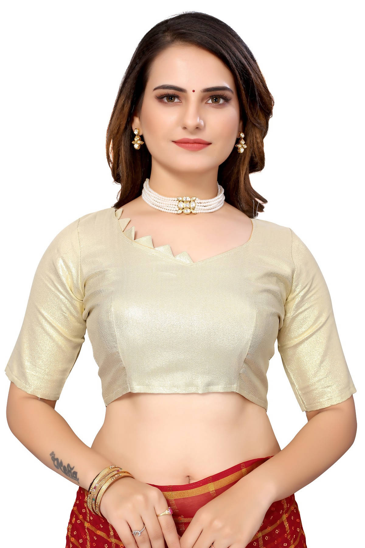 Vamika Ethnic Fire Red Jari Work Chiffon Saree - Distacart