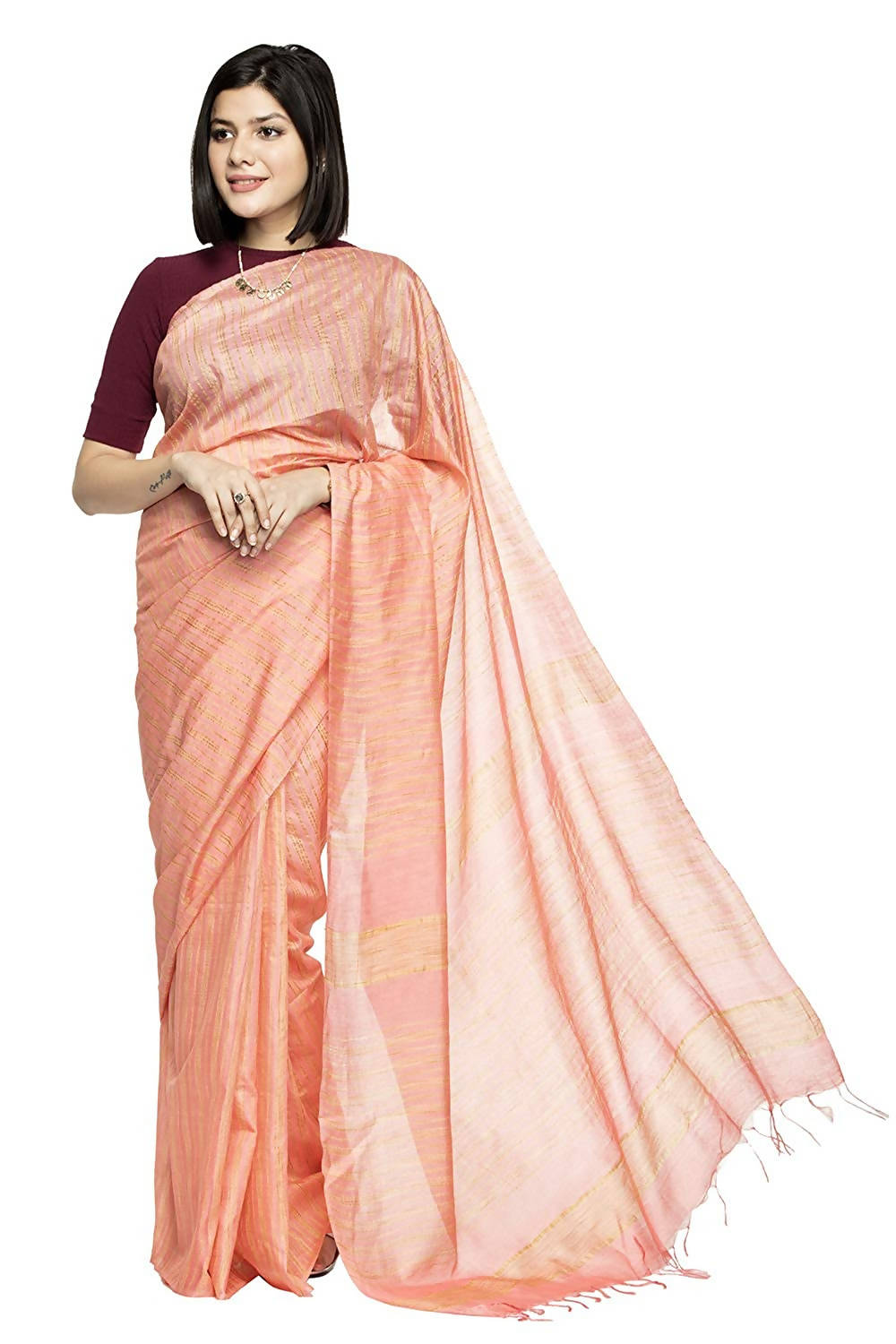 Mominos Fashion Peach Color Bhagalpuri Saree